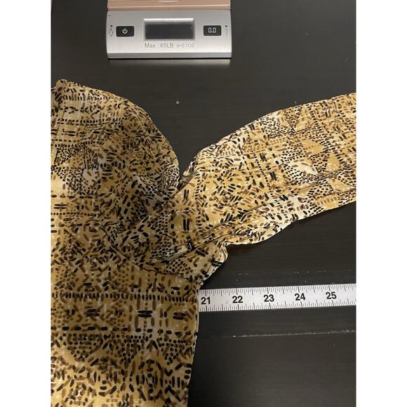 Chicos Womens Top Size 2 US Large Brown Abstract Print Mesh Stretch Boho Artsy - Picture 4 of 6